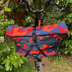Brompton Borough Medium Roll Top Bag - disrupt - on bike