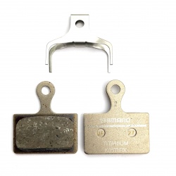 Shimano K05Ti resin disc brake pads, titanium backed - front of box