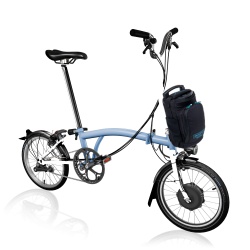 Brompton Electric C Line High Bar Explore folding bike - Cloud Blue / Black - stock photo!