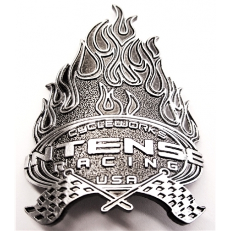 Intense head badge - flame logo - silver