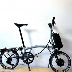 Brompton Electric P Line urban mid folding bike with rack - Luna Ice