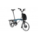 Brompton Electric C Line urban Mid bar folding bike with rack - Ocean Blue