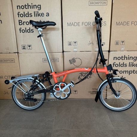 Brompton C Line Explore High Bar with Rack - Fire Coral / Black with dynamo lighting 