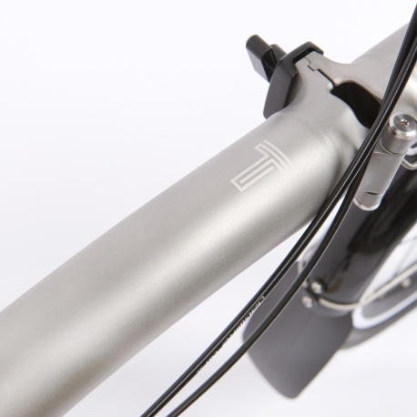 Brompton Electric T Line 1-speed folding bike - Low rise bar - showing T logo