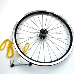 Brompton BLACK 16 inch front wheel (silver spokes) for 2025 C line - with supplied fixings 