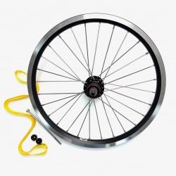 Brompton 4 speed rear wheel Black / Silver - showing all parts