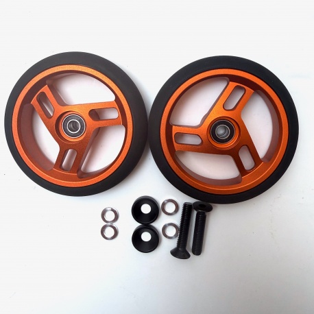 Brompton G Line Roller Wheels - 80mm - Orange - showing the content of the box 