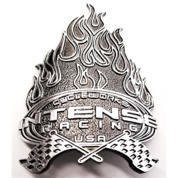 Intense head badge - flame logo - silver