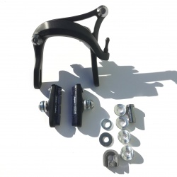Brompton brake caliper with Swiss Stop pads - black - for All Brompton folding bikes