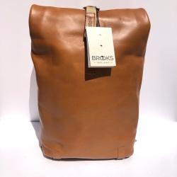 Brooks Pickwick Leather Backpack in Congnac - 26L - Front view and zip pocket